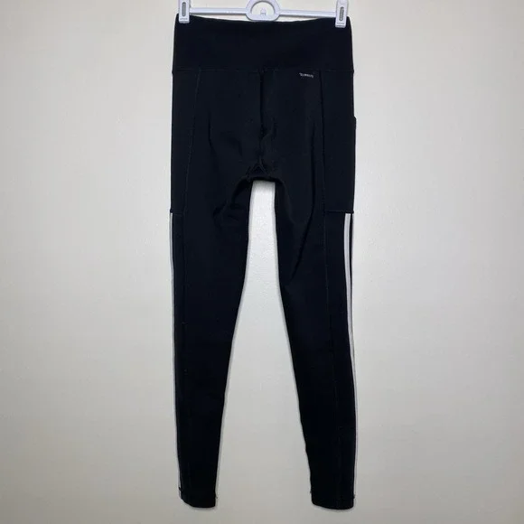 Adidas Climalite Leggings Side Pocket Women's Small Black White Stripe - Picture 2 of 11